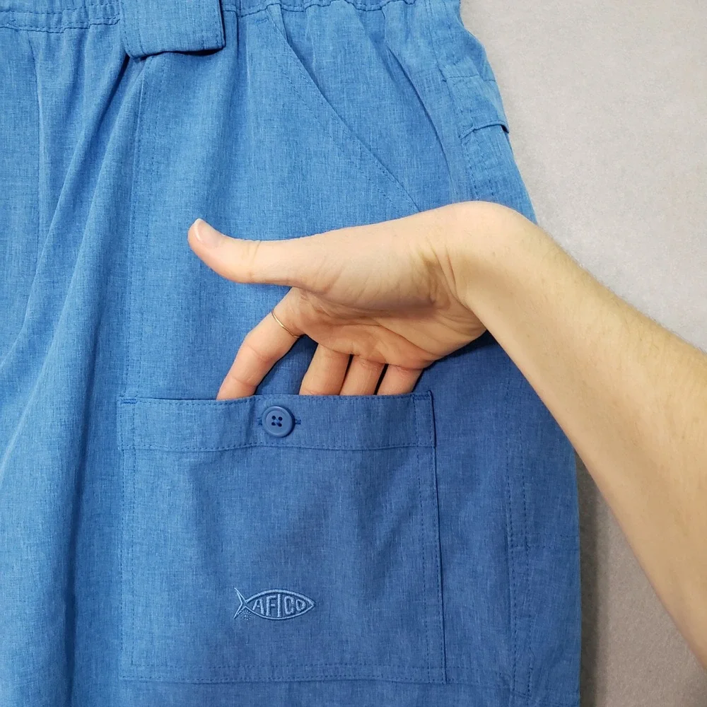 AFTCO Mens 38 Fishing Shorts Blue Stretch Performance Cargo Utility Outdoor
